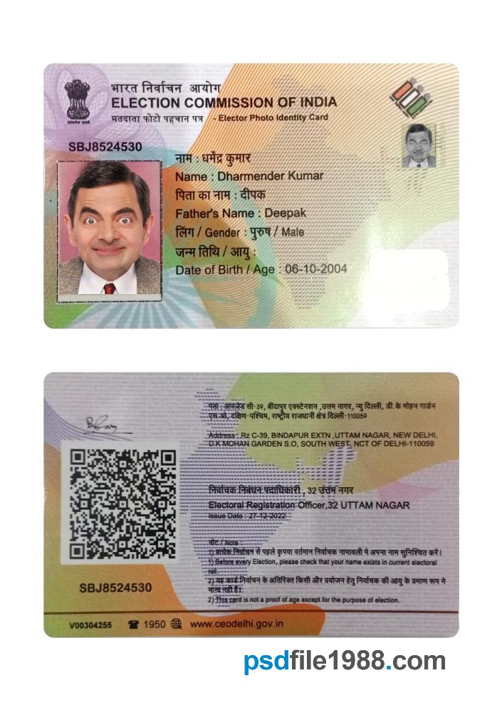 India Elector Photo ID Card Proof of Age